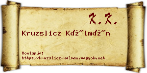 Kruzslicz Kálmán névjegykártya